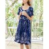Ekouaer Women’s House Dress – Pleated Nightgown with Short Sleeves & Pockets(Blue Ethnic Style)
