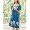 Ekouaer Women’s House Dress – Pleated Nightgown with Short Sleeves & Pockets(Blue Flower)