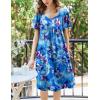 Ekouaer Women’s House Dress – Pleated Nightgown with Short Sleeves & Pockets(Blue Multi Flowers)