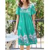 Ekouaer Women’s House Dress – Pleated Nightgown with Short Sleeves & Pockets(Green Flower)