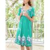 Ekouaer Women’s House Dress – Pleated Nightgown with Short Sleeves & Pockets(Green Flower)