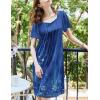 Ekouaer Women’s House Dress – Pleated Nightgown with Short Sleeves & Pockets(Navy Blue Ethnic Style)