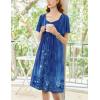 Ekouaer Women’s House Dress – Pleated Nightgown with Short Sleeves & Pockets(Navy Blue Ethnic Style)