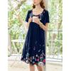 Ekouaer Women’s House Dress – Pleated Nightgown with Short Sleeves & Pockets(Navy Blue Flower)