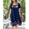 Ekouaer Women’s House Dress – Pleated Nightgown with Short Sleeves & Pockets(Navy Blue Flower)