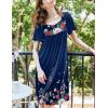 Ekouaer Women’s House Dress – Pleated Nightgown with Short Sleeves & Pockets(Navy Blue Flower)