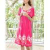 Ekouaer Women’s House Dress – Pleated Nightgown with Short Sleeves & Pockets(Pink Flower)