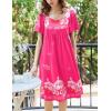 Ekouaer Women’s House Dress – Pleated Nightgown with Short Sleeves & Pockets(Pink Flower)