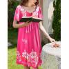 Ekouaer Women’s House Dress – Pleated Nightgown with Short Sleeves & Pockets(Pink Flower)