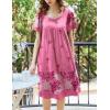 Ekouaer Women’s House Dress – Pleated Nightgown with Short Sleeves & Pockets(Pink Flowers)