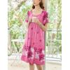 Ekouaer Women’s House Dress – Pleated Nightgown with Short Sleeves & Pockets(Pink Flowers)