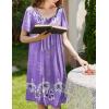 Ekouaer Women’s House Dress – Pleated Nightgown with Short Sleeves & Pockets(Purple Flower)