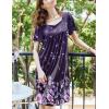 Ekouaer Women’s House Dress – Pleated Nightgown with Short Sleeves & Pockets(Purple Positioning Flower)