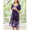 Ekouaer Women’s House Dress – Pleated Nightgown with Short Sleeves & Pockets(Purple Positioning Flower)