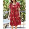 Ekouaer Women’s House Dress – Pleated Nightgown with Short Sleeves & Pockets(Red Ethnic Style)