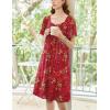 Ekouaer Women’s House Dress – Pleated Nightgown with Short Sleeves & Pockets(Red Ethnic Style)