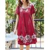 Ekouaer Women’s House Dress – Pleated Nightgown with Short Sleeves & Pockets(Red Flower)