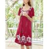 Ekouaer Women’s House Dress – Pleated Nightgown with Short Sleeves & Pockets(Red Flower)