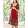 Ekouaer Women’s House Dress – Pleated Nightgown with Short Sleeves & Pockets(Red Peacock Feathers)