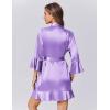 Ekouaer Women’s Satin Robe Short Ruffle Hem Silky Robes Lightweight Kimono Brides Bathrobes Sleepwear XS-XXL(Lavender)