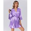 Ekouaer Women’s Satin Robe Short Ruffle Hem Silky Robes Lightweight Kimono Brides Bathrobes Sleepwear XS-XXL(Lavender)
