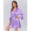 Ekouaer Women’s Satin Robe Short Ruffle Hem Silky Robes Lightweight Kimono Brides Bathrobes Sleepwear XS-XXL(Lavender)