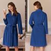 Ekouaer Women’s Velour Bathrobe – Knee Length, Warm, Plush, Long Sleeve Lounge Robe(Snorkel Blue)