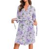 Ekouaer Robes for Women Waffle Knit Bathrobe Lightweight Kimono Robe Knee Length Loungewear with Pockets(Purple Butterfly Floral)