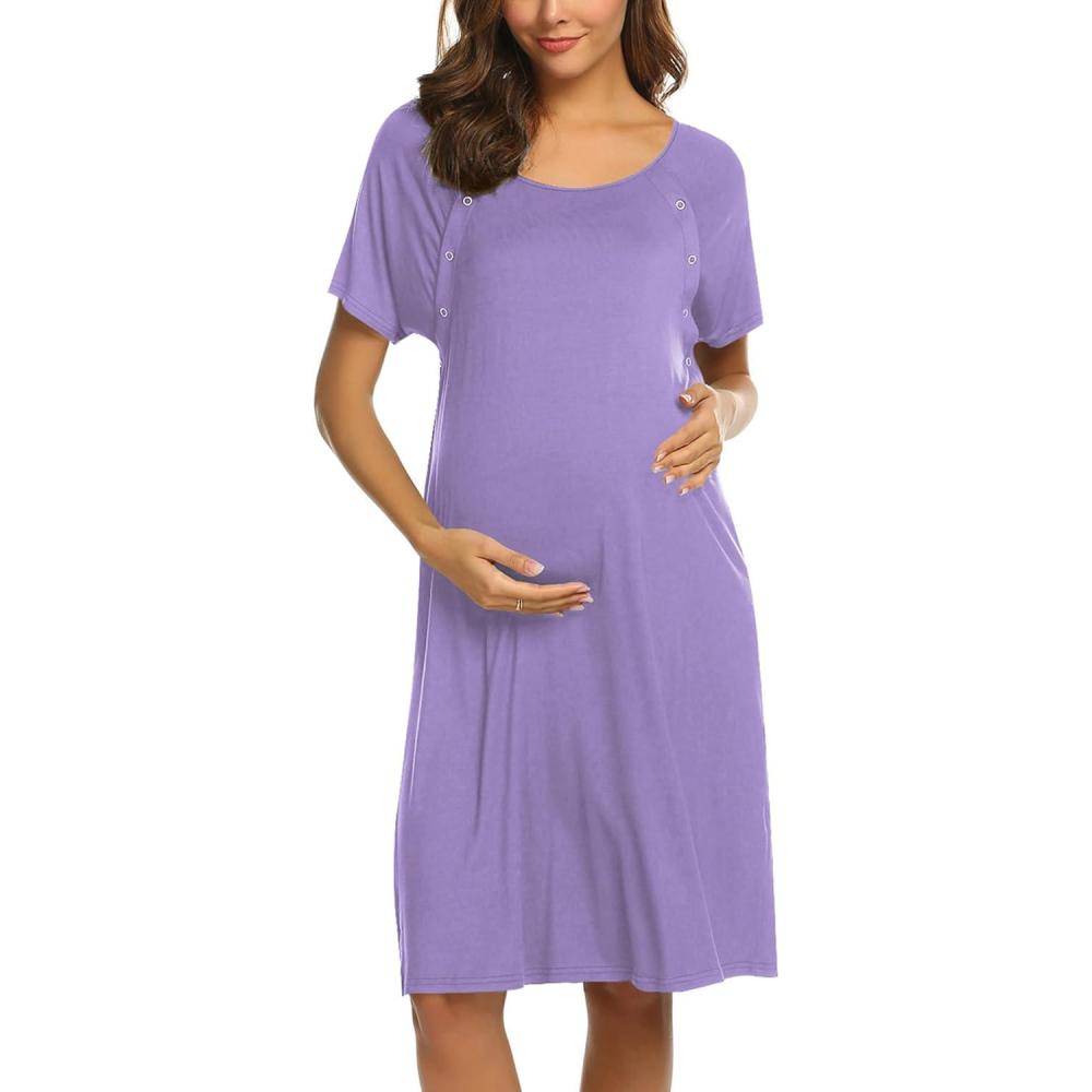 imageEkouaer Womens NursingDeliveryLaborHospital Nightdress Short Sleeve Maternity Nightgown with Button SXXLLavender