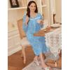 Ekouaer Long Sleeve Nightgowns for Women Long Sleepshirts Button Night Gowns Sleepwear Full Length Sleep Dress with Pockets(Blue Flower)