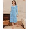 Ekouaer Long Sleeve Nightgowns for Women Long Sleepshirts Button Night Gowns Sleepwear Full Length Sleep Dress with Pockets(Blue Flower)