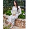 Ekouaer Long Sleeve Nightgowns for Women Long Sleepshirts Button Night Gowns Sleepwear Full Length Sleep Dress with Pockets(Purple Flower)