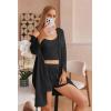 Ekouaer Pajamas for Women Set 3 Piece Lounge Set Soft Pajama Sets Waffle Knit Tank Top and Shorts Cardigan with Pockets S-XXL(Black-11)