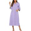 Ekouaer Women Zipper Robe 3/4 Sleeves Loungewear Dress Full Length Sleepwear Pockets Housecoat Nightgown Long Bathrobe(Style 1-pat23)