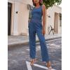 Ekouaer Women’s 3 Piece Knit Lounge Set Pajama Long Sleeve Cardigan Sleeveless Top Pants SweatsuitCadet BlueXX-Large