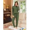 Ekouaer Womens Fuzzy Fleece Pajama Sets Long Sleeve Jogger Sets Comfy Sleepwear Loungewear with Pockets(Armygreen)