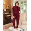 Ekouaer Womens Fuzzy Fleece Pajama Sets Long Sleeve Jogger Sets Comfy Sleepwear Loungewear with Pockets(Burgundy)