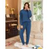 Ekouaer Womens Fuzzy Fleece Pajama Sets Long Sleeve Jogger Sets Comfy Sleepwear Loungewear with Pockets(Marine Blue)