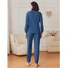 Ekouaer Womens Fuzzy Fleece Pajama Sets Long Sleeve Jogger Sets Comfy Sleepwear Loungewear with Pockets(Marine Blue)