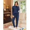 Ekouaer Womens Fuzzy Fleece Pajama Sets Long Sleeve Jogger Sets Comfy Sleepwear Loungewear with Pockets(Navy Blue)