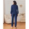 Ekouaer Womens Fuzzy Fleece Pajama Sets Long Sleeve Jogger Sets Comfy Sleepwear Loungewear with Pockets(Navy Blue)
