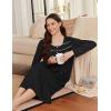 Ekouaer Womens Long Sleeve Nightgowns Long Sleep Shirts Henley Night Shirts Full Length Nightgown(Black)