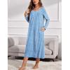 Ekouaer Womens Long Sleeve Nightgowns Long Sleep Shirts Henley Night Shirts Full Length Nightgown(Blue)