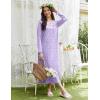 Ekouaer Womens Long Sleeve Nightgowns Long Sleep Shirts Henley Night Shirts Full Length Nightgown(Purple Flowers)