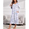 Ekouaer Womens Long Sleeve Nightgowns Long Sleep Shirts Henley Night Shirts Full Length Nightgown(White and Blue)