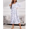 Ekouaer Womens Long Sleeve Nightgowns Long Sleep Shirts Henley Night Shirts Full Length Nightgown(White and Blue)
