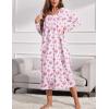Ekouaer Womens Long Sleeve Nightgowns Long Sleep Shirts Henley Night Shirts Full Length Nightgown(White and Pink)