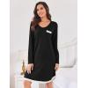 Ekouaer Womens Long Sleeve Nightgowns V Neck Sleepshirts Lace Nightshirts Casual T-shirt Sleep Dress with Pocket(Black)