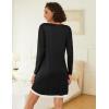 Ekouaer Womens Long Sleeve Nightgowns V Neck Sleepshirts Lace Nightshirts Casual T-shirt Sleep Dress with Pocket(Black)