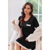 Ekouaer Womens Long Sleeve Nightgowns V Neck Sleepshirts Lace Nightshirts Casual T-shirt Sleep Dress with Pocket(Black)